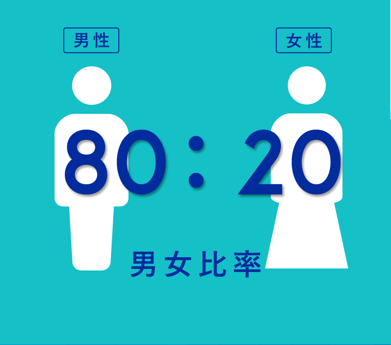 男女比率 80：20