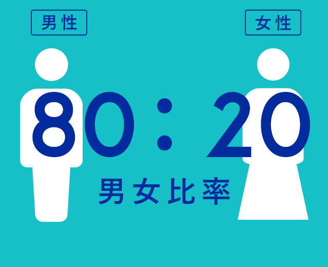 男女比率 80：20